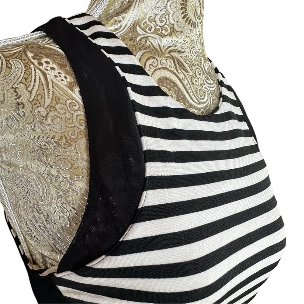 Sexy Hot Miami Styles Stretchy Black and White Striped Bodycon Dress Size Medium - Picture 4 of 7